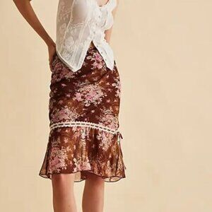 New Free People Printed Midi Skirt